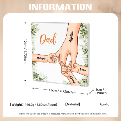 4 Names & 1 Text Personalized Acrylic Plaque for Dad - Custom Holding Hands Father's Day Gift | Lorajewel