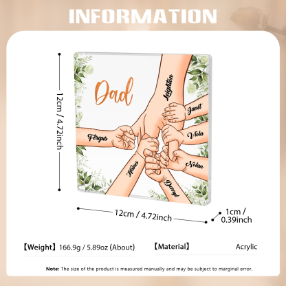 7 Names & 1 Text Personalized Acrylic Plaque for Dad - Custom Holding Hands Father's Day Gift | Lorajewel