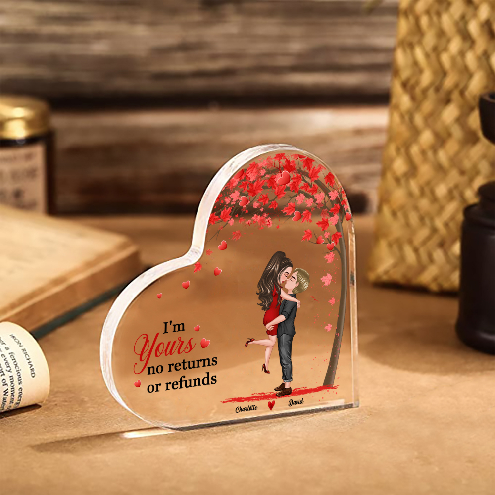 Personalized Heart Shaped Acrylic Plaque Couple Kissing Under the Love Tree Gift for Lover