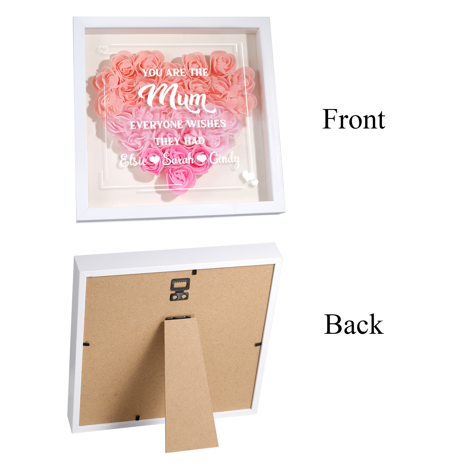 Personalized 1 Nickname & 3 Names Heart-Shaped Rose Shadow Box Frame – Custom Gift for Mom, Grandma & Loved Ones| Jessemade