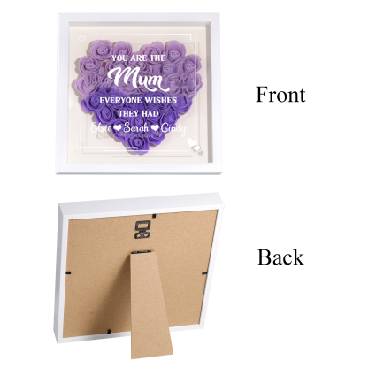Personalized 1 Nickname & 3 Names Heart-Shaped Rose Shadow Box Frame – Custom Gift for Mom, Grandma & Loved Ones| Jessemade