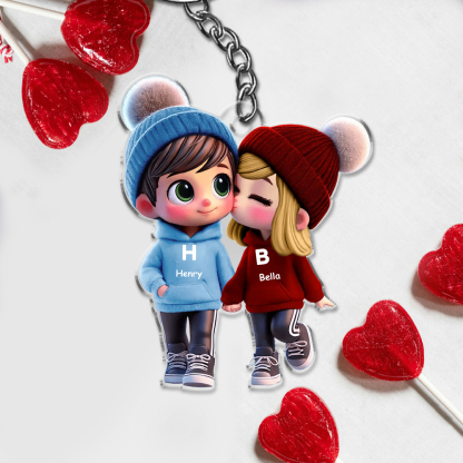 Personalised Cute Cartoon Couple Keychain  Walking Acrylic Custom Names & Letters Valentine’s Day Gift