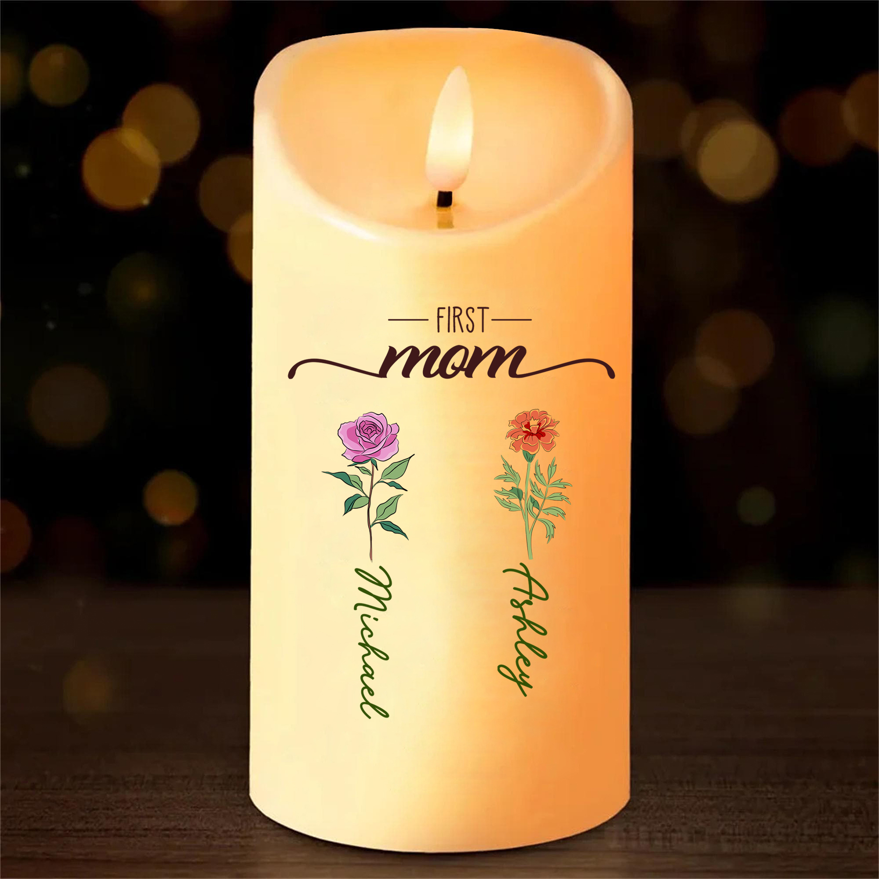 Personalized 1-5 Names Mom LED Candle, Custom "First Mom, Now Grandmother" Candle Gift | Lorajewel