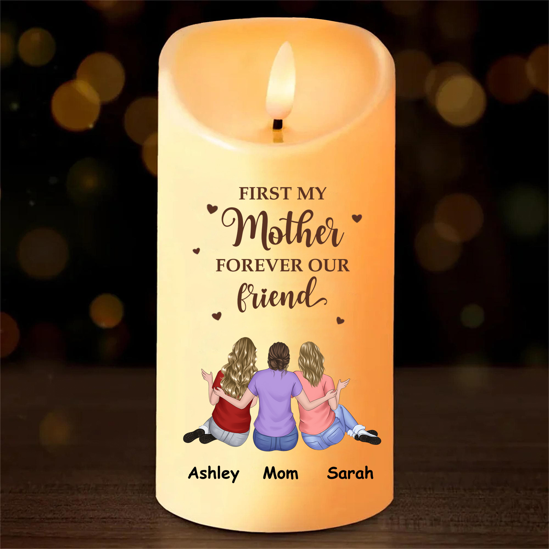 Personalized 2-4 Names Mom LED Candle, Custom First My Mother Forever My Friend Candle Gift For Mom | Lorajewel