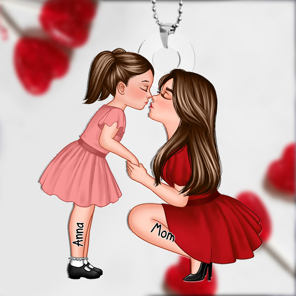 Personalized Mother & Child Acrylic Keyring, Custom Name Keyring Gift For Family | Lorajewel