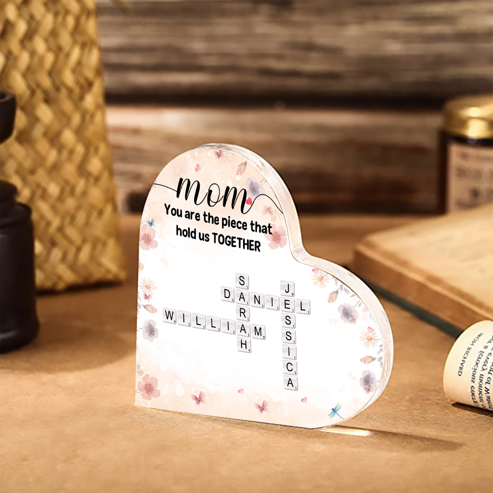 Personalized Heart-Shaped Acrylic Plaque, Custom Name Crossword Gift for Mom | Lorajewel