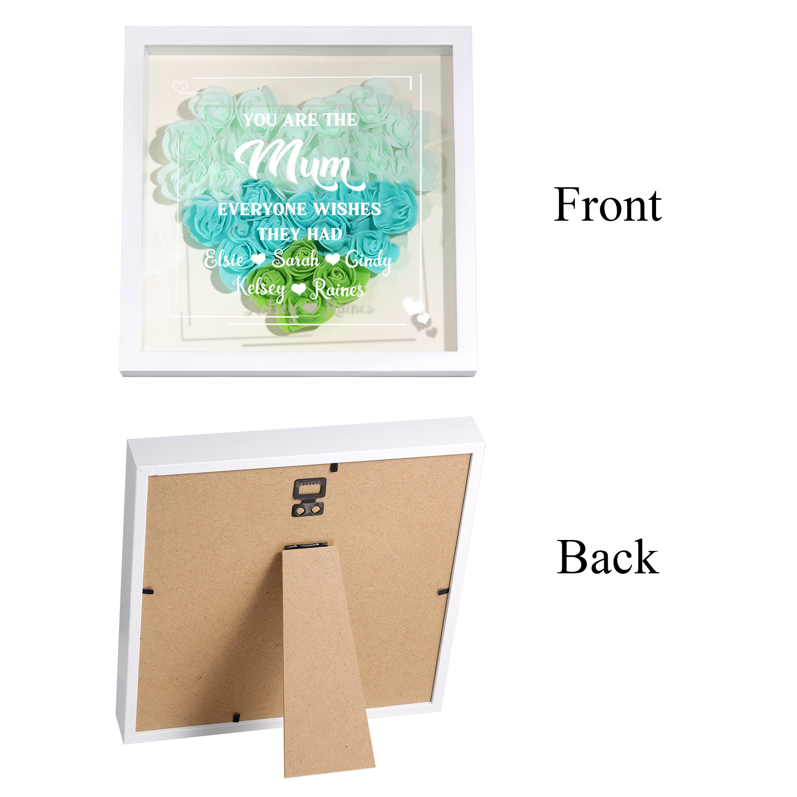 Personalized 1 Nickname & 5 Names Heart-Shaped Rose Shadow Box Frame – Custom Gift for Mom, Grandma & Loved Ones| Jessemade