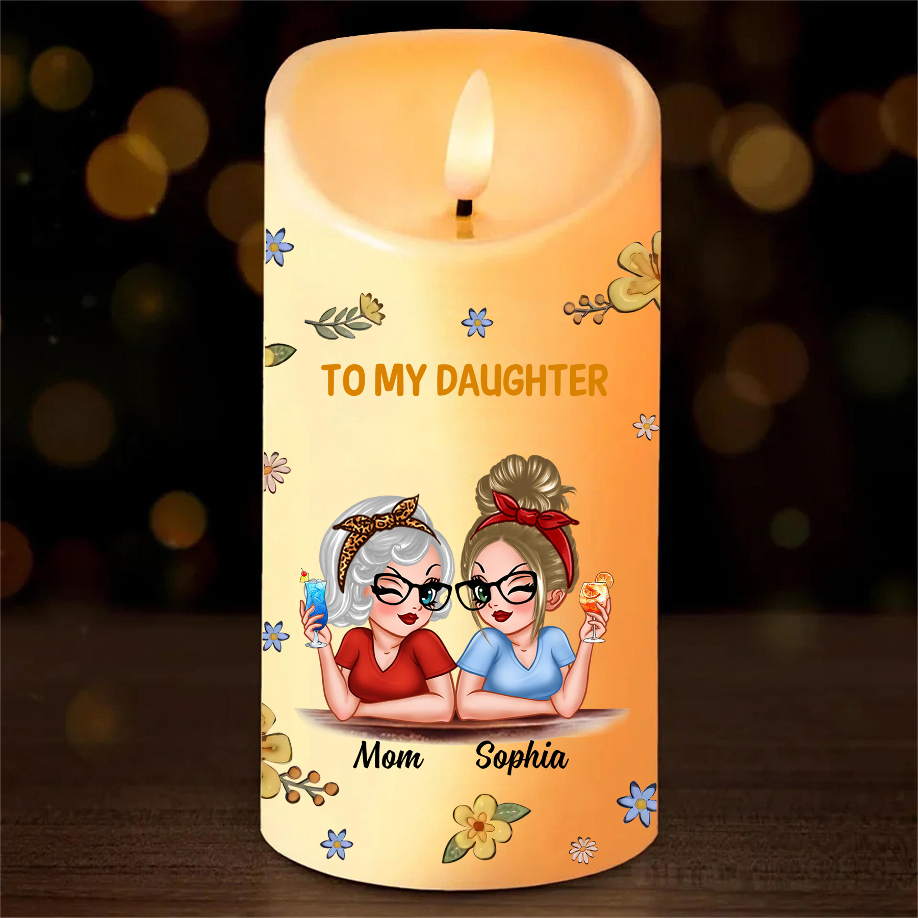 Personalized LED Candle from Mom to Daughter – Custom Names with Heartfelt Message | Lorajewel