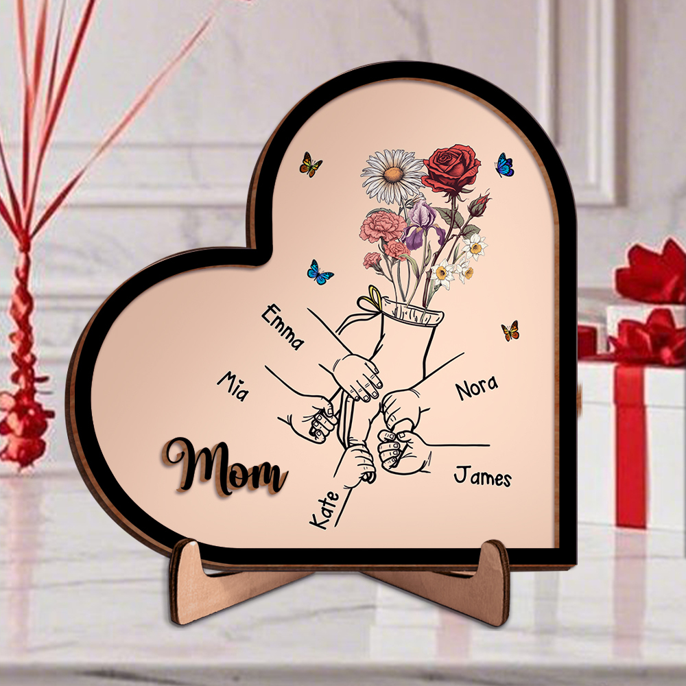 Custom Mother’s Day Heart Plaque – Gift from Children with Personalized Names | Lorajewel