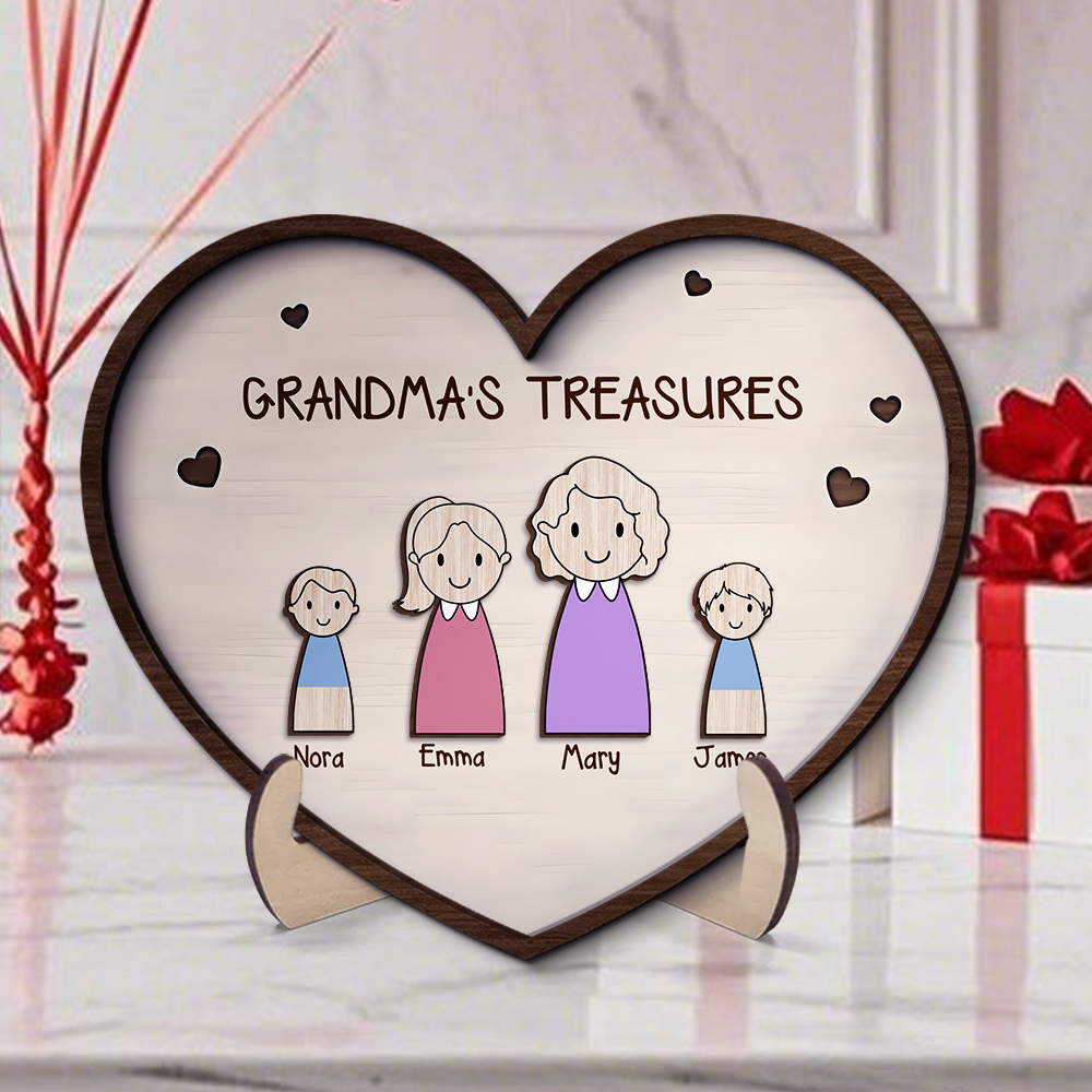 Custom Family Wooden Ornament – Personalized Heart Plaque for Mom, Grandma | Lorajewel