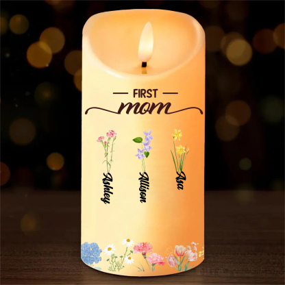 Custom Birth Flower LED Candle – Personalized Gift for Mom or Grandma with Kids’ Names | Lorajewel