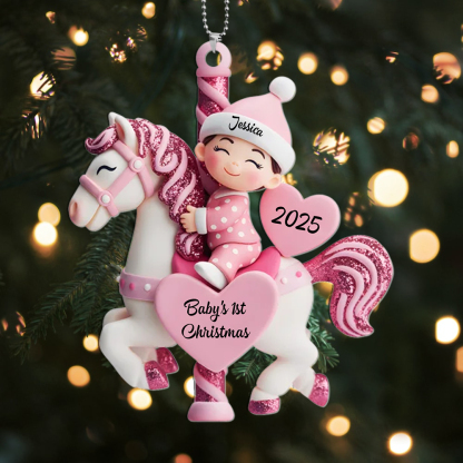 Personalized Baby Carousel Christmas Ornament – 1 Name – First Christmas 2025 – Newborn and Baby Shower Gift for New Parents and Baby | Lorajewel