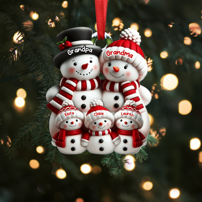 Personalized Snowmen Christmas Tree Ornament (2 to 10 Names) | Family Christmas Gift for Grandpa and Grandma | Lorajewel