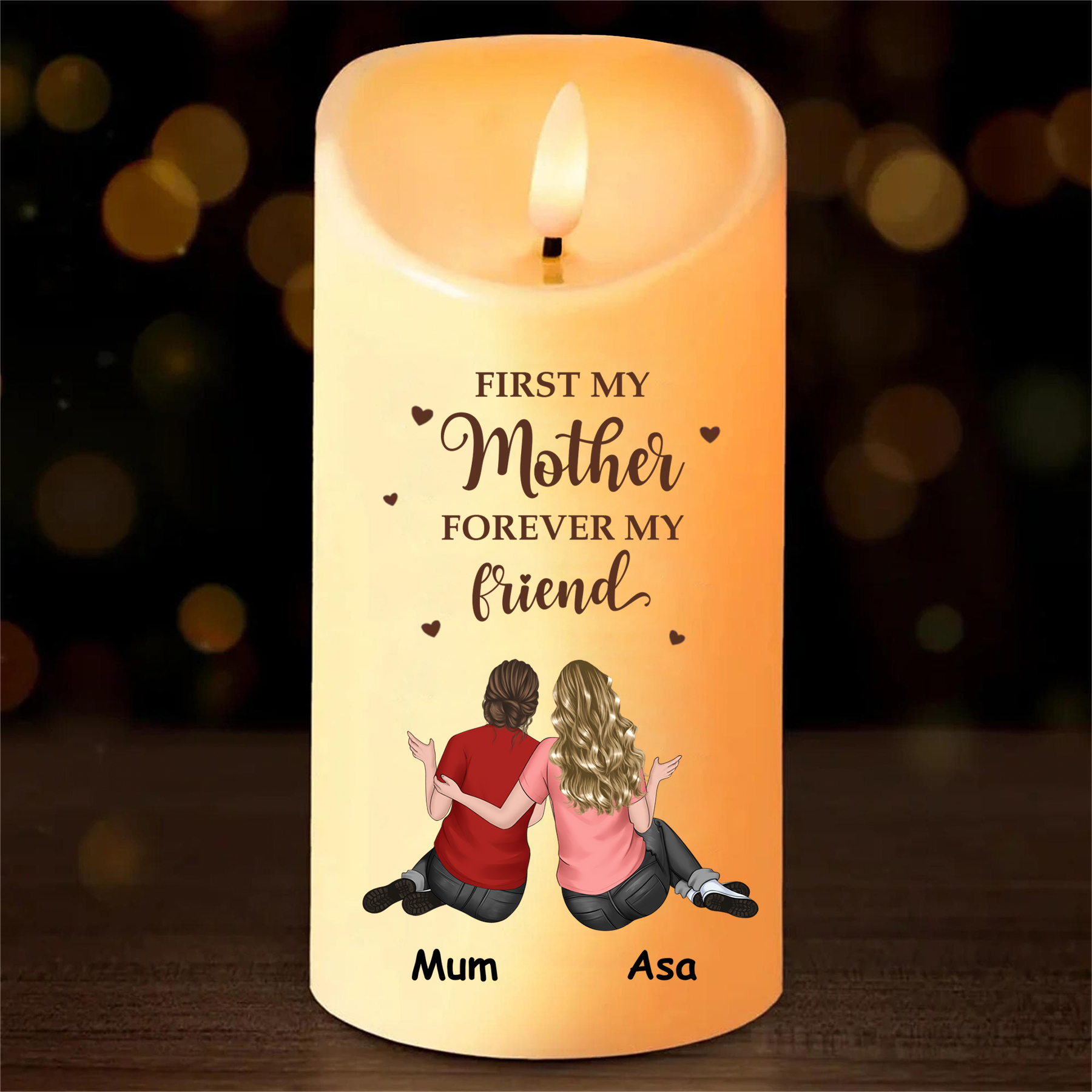 Personalized 2-4 Names Mom LED Candle, Custom First My Mother Forever My Friend Candle Gift For Mom | Lorajewel