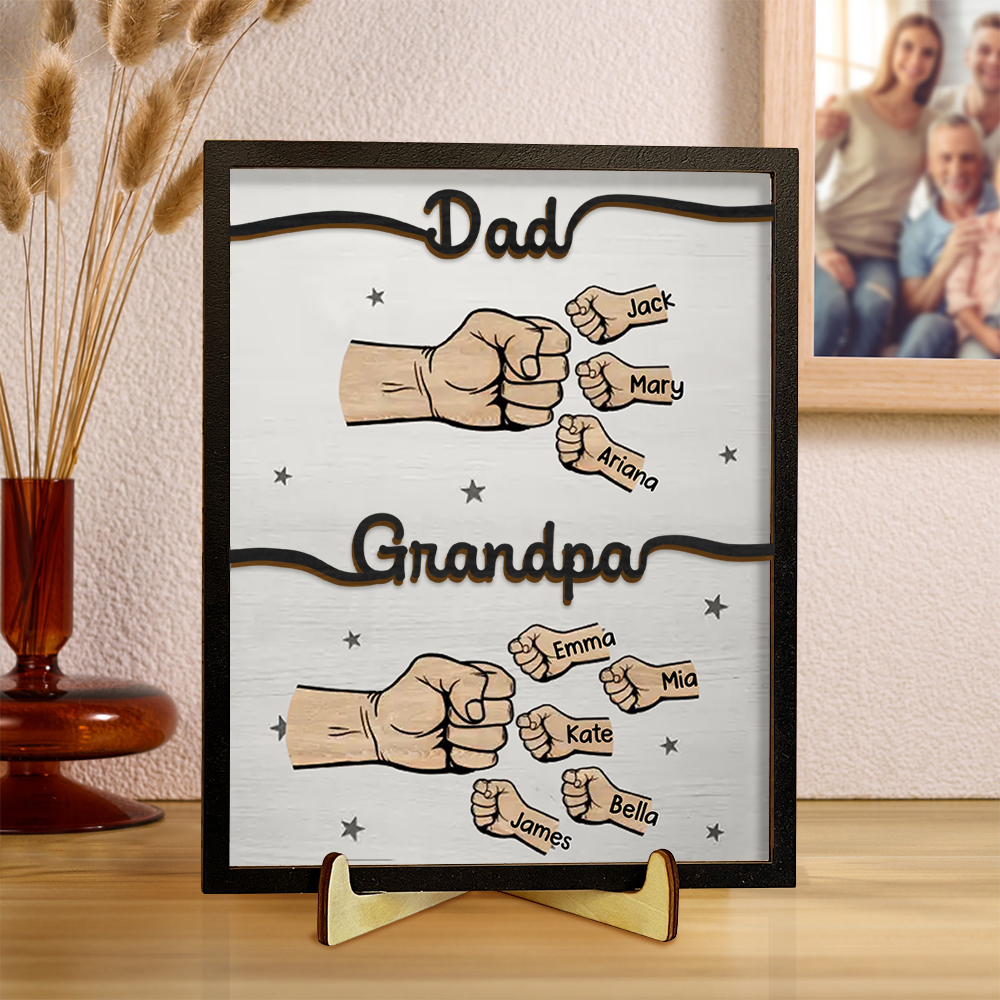 2-12 Names Personalized Fist Bump Wooden Ornaments Gift for Grandpa/Dad