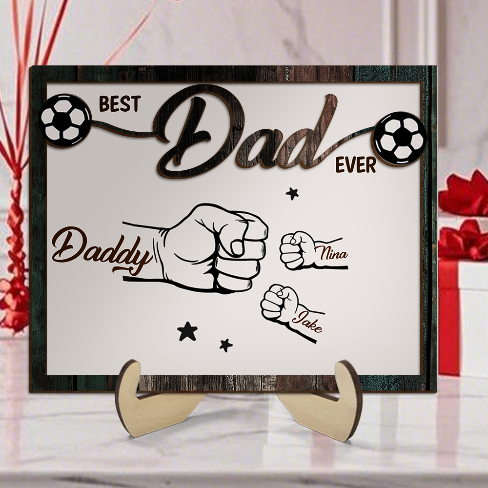 Personalized 'Best Dad Ever' Plaque – Fist Bump Design with Children's Names | Jessamade