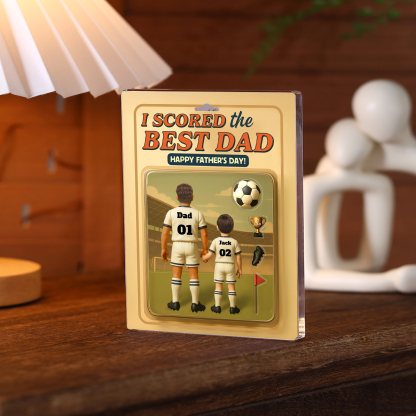Father’s Day Gift Set – Personalized Bracelet for Men & "I Scored the Best Dad" Acrylic Plaque | Lorajewel