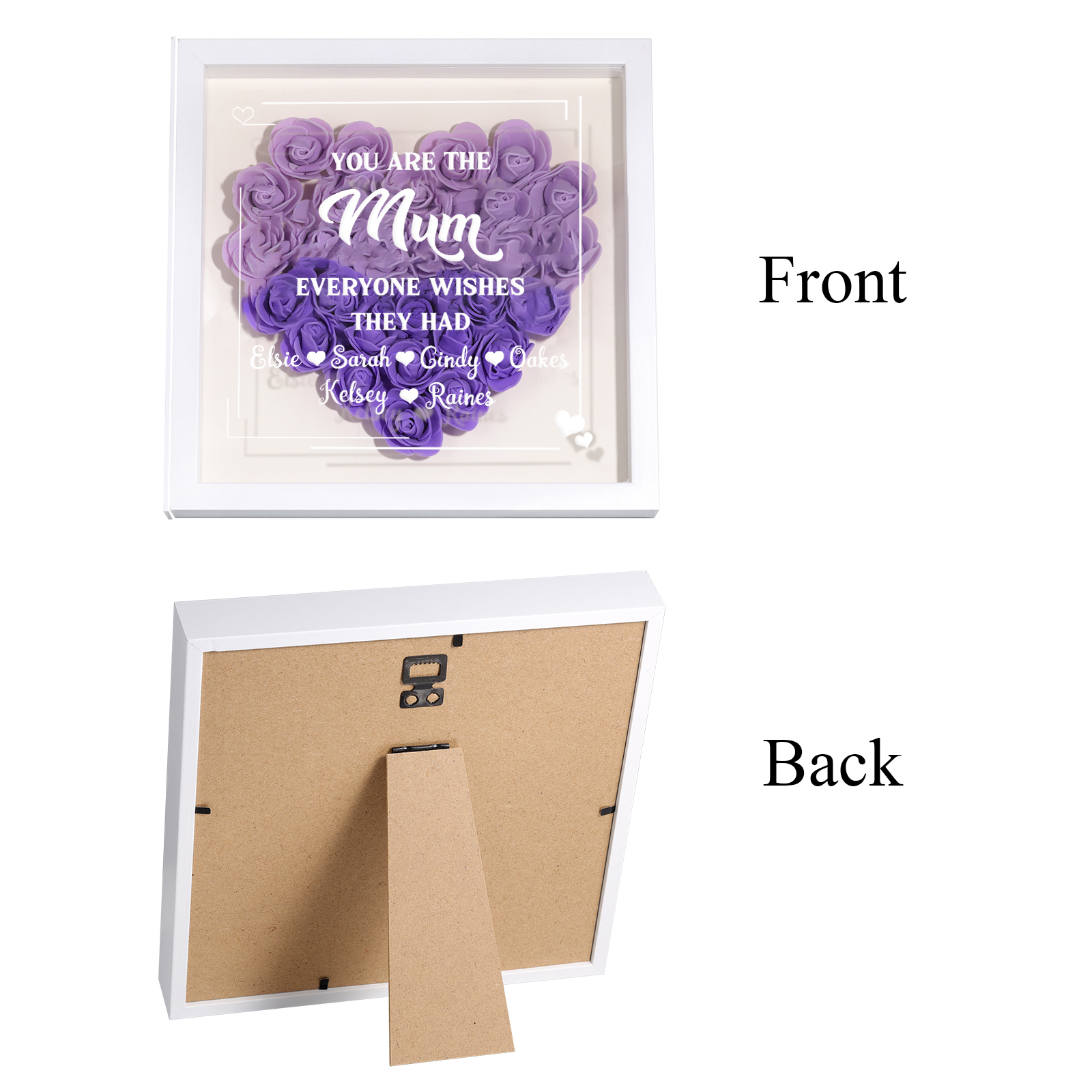 Personalized 1 Nickname & 6 Names Heart-Shaped Rose Shadow Box Frame – Custom Gift for Mom, Grandma & Loved Ones| Jessemade