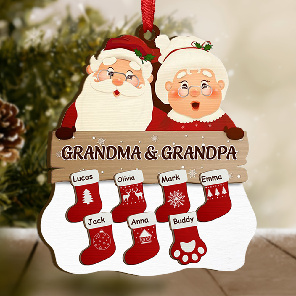 Personalized Family Ornament Custom 2-9 Names Wooden Christmas ORnament for Grandma Grandpa
