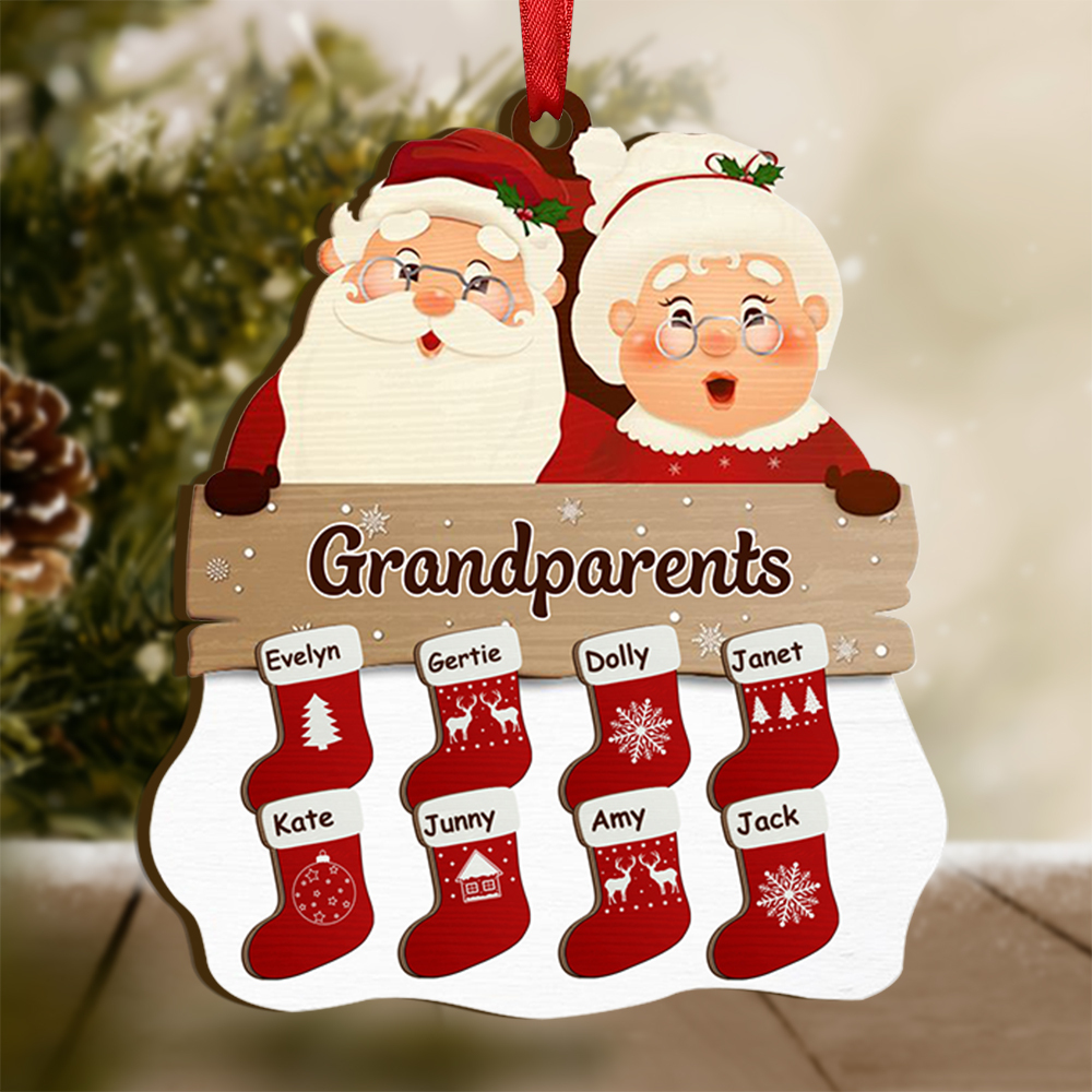 Personalized Family Ornament Custom 2-9 Names Wooden Christmas ORnament for Grandma Grandpa