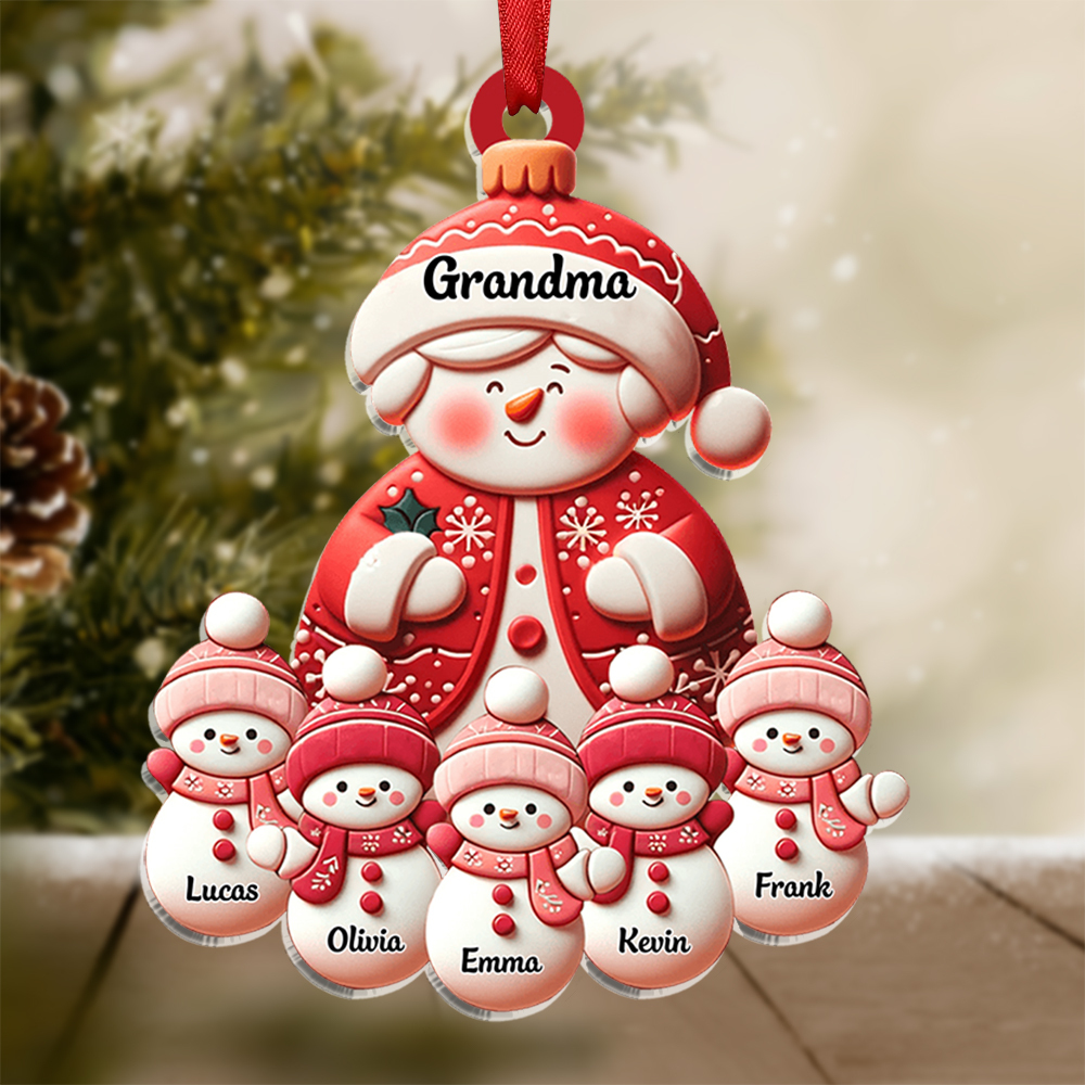 Personalised Snowman Hanging Ornament Custom 2-11 Names Acrylic Christmas Gift for Nan/Mum