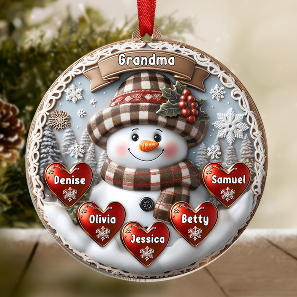 Personalised Snowman Hanging Ornament Custom 2-9 Names Acrylic Christmas Gift for Nan/Mum