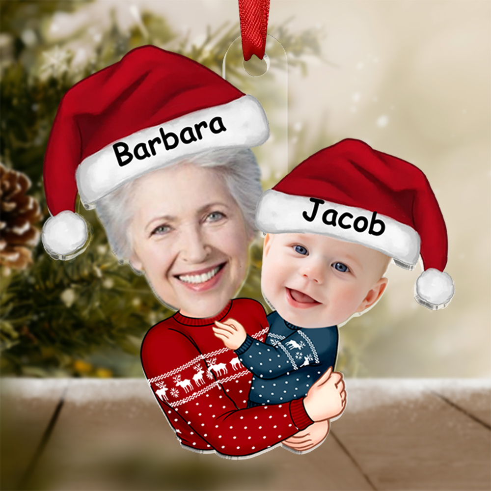 Personalised Acrylic Hanging Ornament Custom 2 Names & 2 Photos Christmas Gift for Family