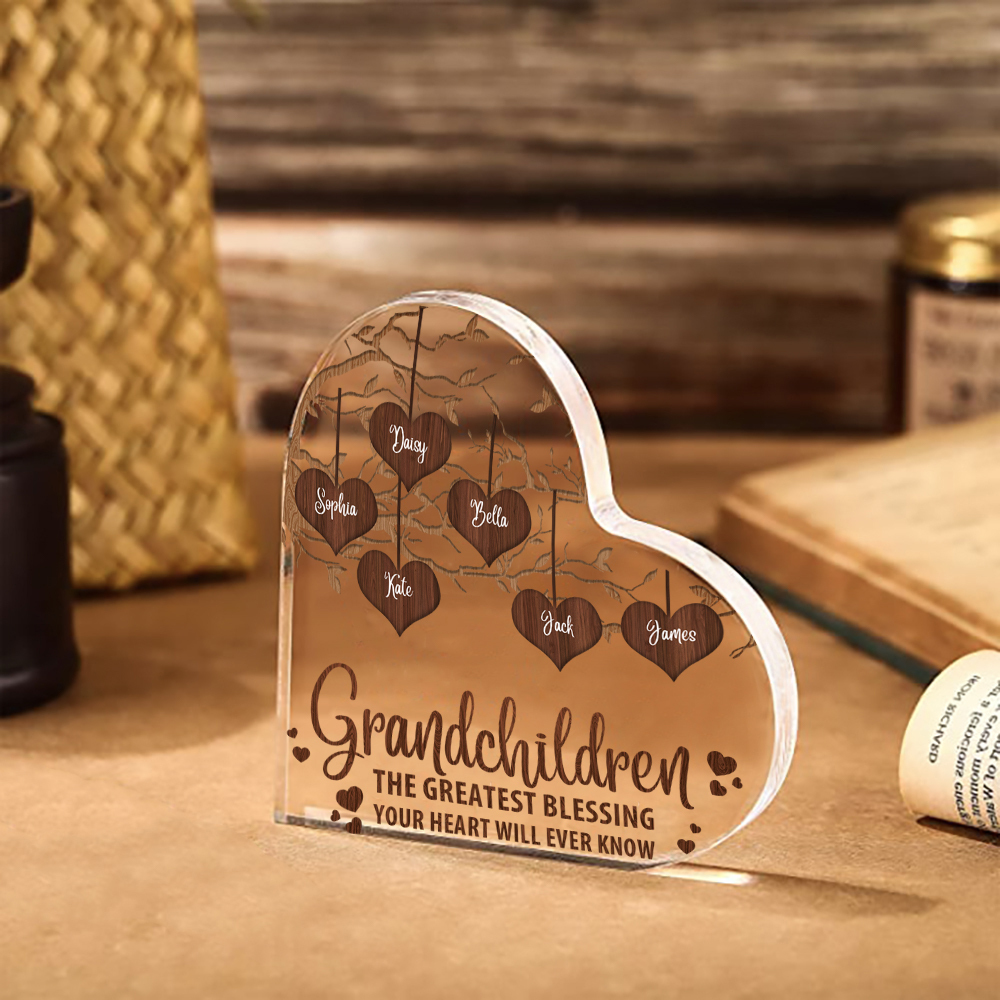 Personalized Text Acrylic Heart Keepsake Custom 1–8 Names Family Tree Ornaments Gift for Grandma/Grandpa