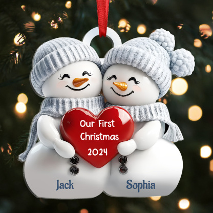 Personalized 2 Names & Year Snowman Couple Acrylic Ornament Our First Christmas Together