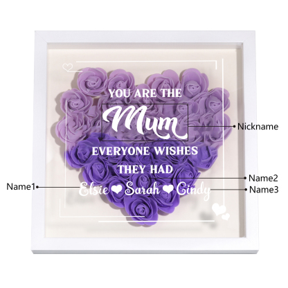 Personalized 1 Nickname & 3 Names Heart-Shaped Rose Shadow Box Frame – Custom Gift for Mom, Grandma & Loved Ones| Jessemade