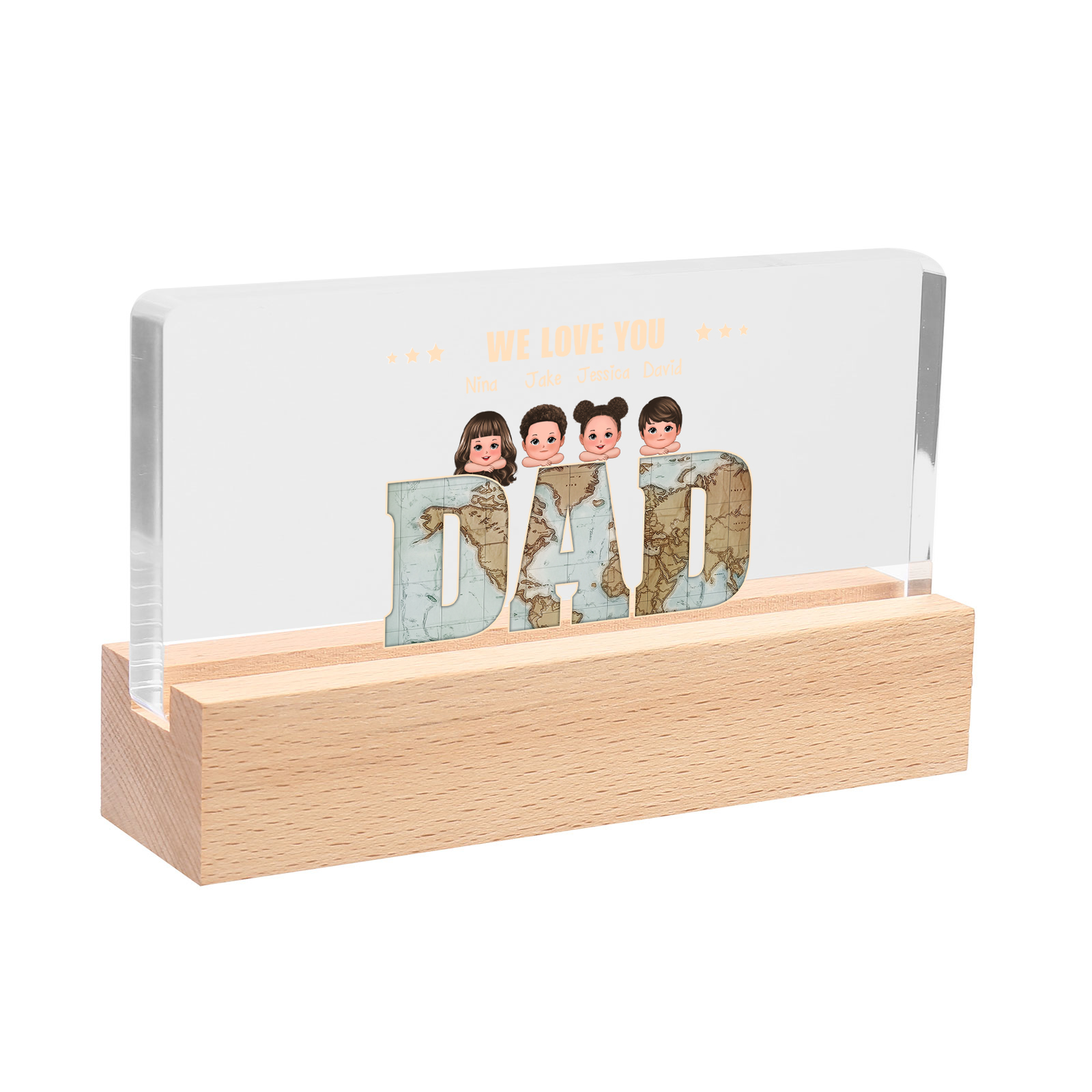 Personalized LED Acrylic Light Gift for Dad – “We Love You” Design with Children's Names & Characters | Lorajewel