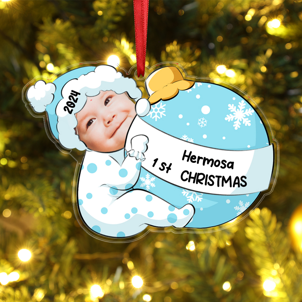 Personalized Baby’s 1st Christmas Hanging Ornament Custom Photo & Name & Year Acrylic Christmas Gift for Kids