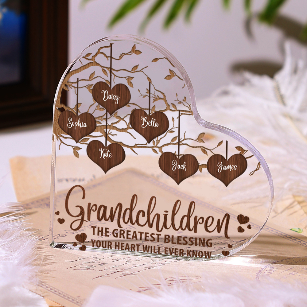 Personalized Text Acrylic Heart Keepsake Custom 1–8 Names Family Tree Ornaments Gift for Grandma/Grandpa