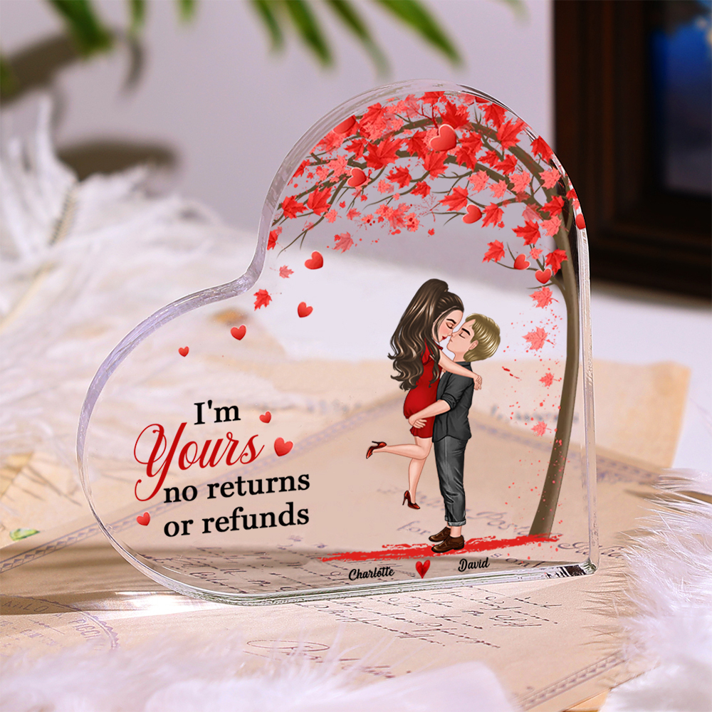 Personalized Heart Shaped Acrylic Plaque Couple Kissing Under the Love Tree Gift for Lover