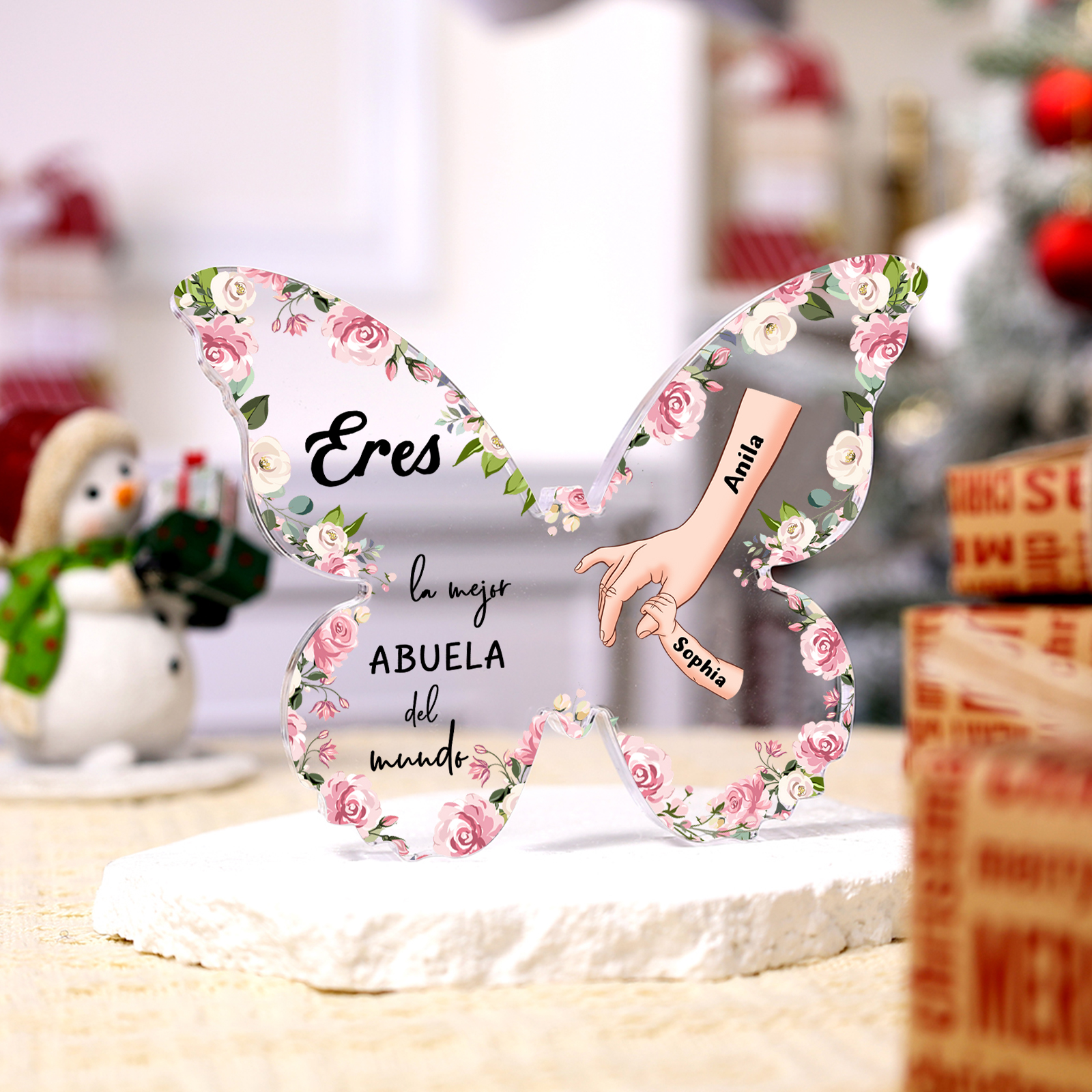 A mi abuela-Placa de acrílico mano con mano en forma de mariposa 2 nombres personalizados | Jessemade