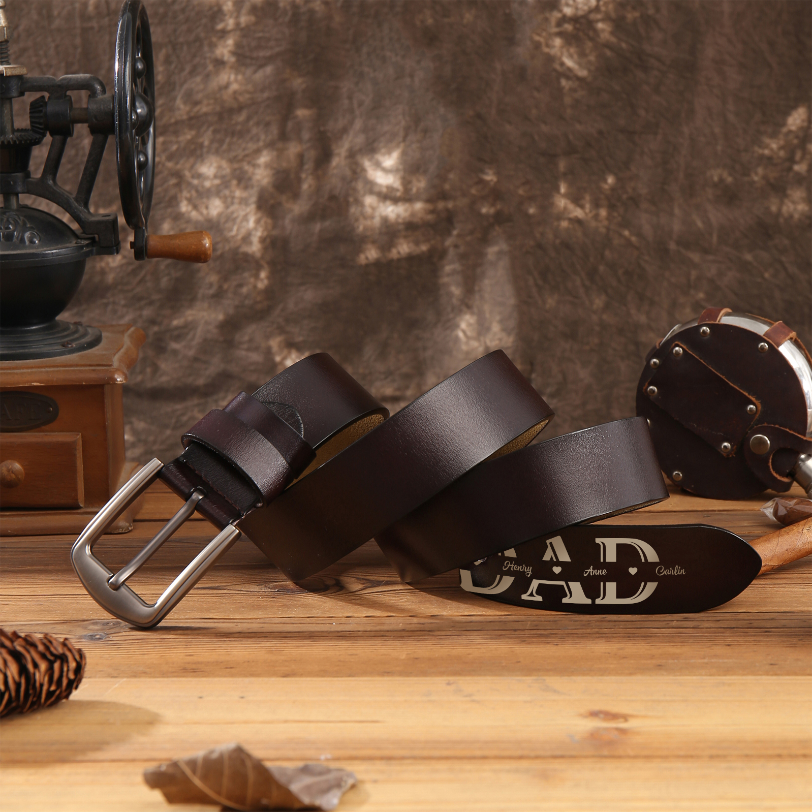 Personalized Leather Belt, Custom Engraved 1-10 Names Belt Gift for Dad | Lorajewel