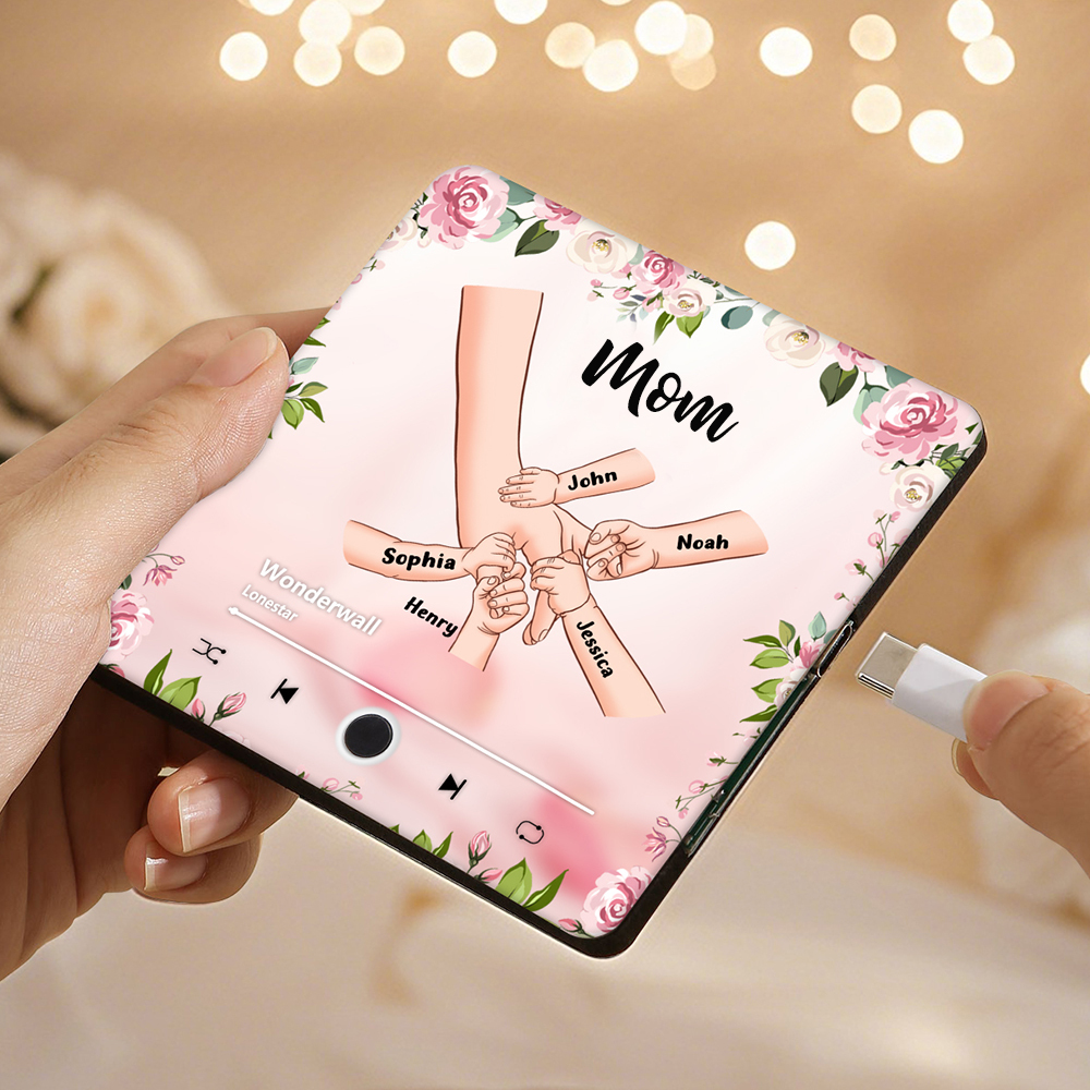 Personalized Hand-in-Hand Music Fridge Magnet Engraved 5 Names & 1 Text– Custom Special Gift For Mom/Nana/Nanny| lorajewel