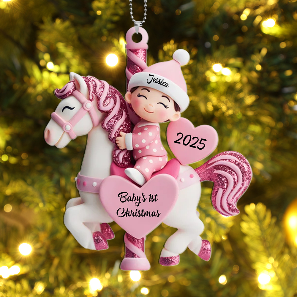 Personalized Glitter Carousel Baby Christmas Tree Ornament