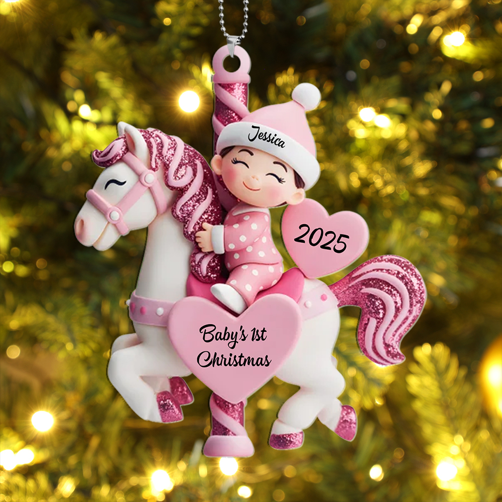 Personalized Glitter Carousel Baby Christmas Tree Ornament