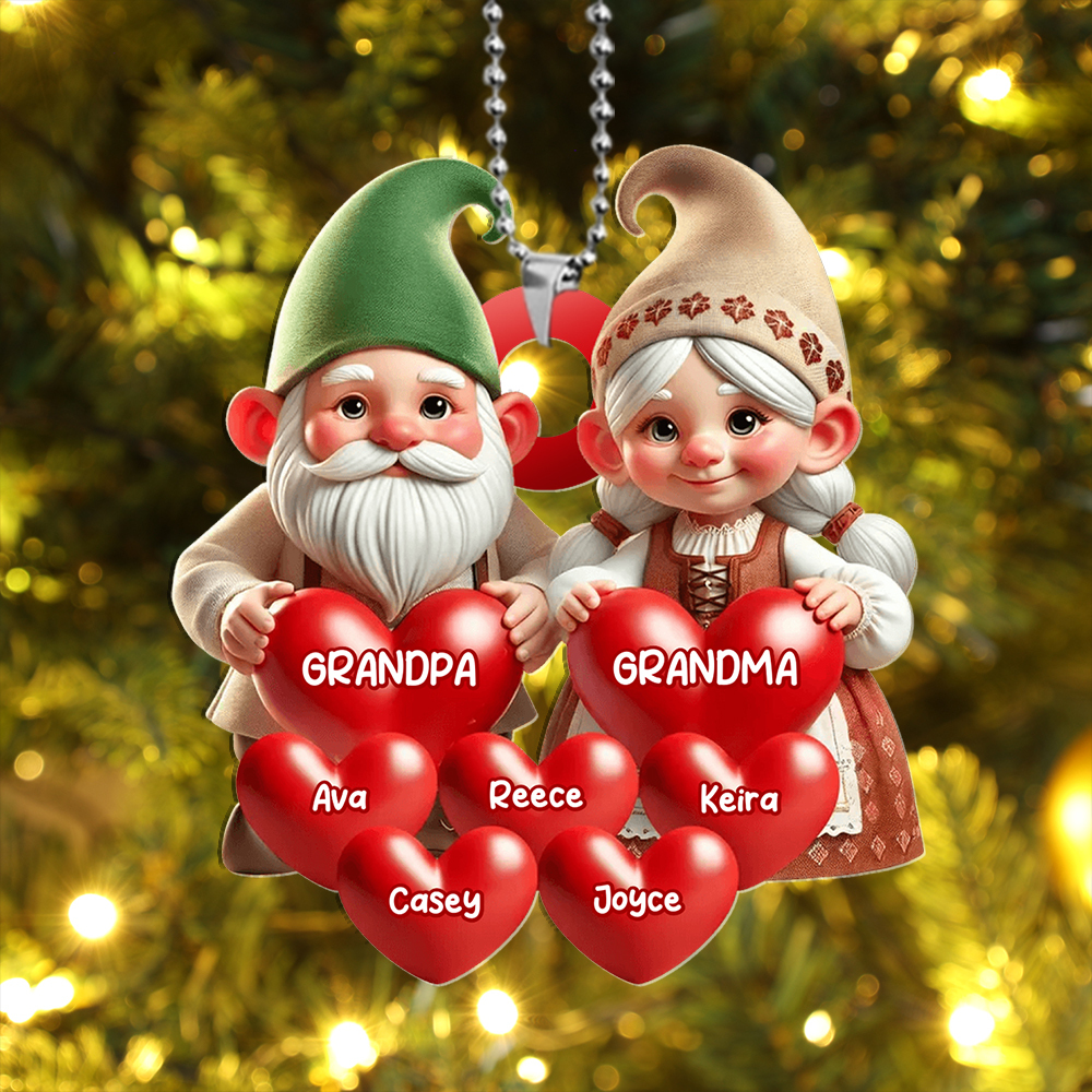 Custom Name Gnome Grandparents Heart Ornament