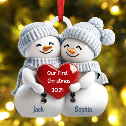 Personalized 2 Names & Year Snowman Couple Acrylic Ornament Our First Christmas Together