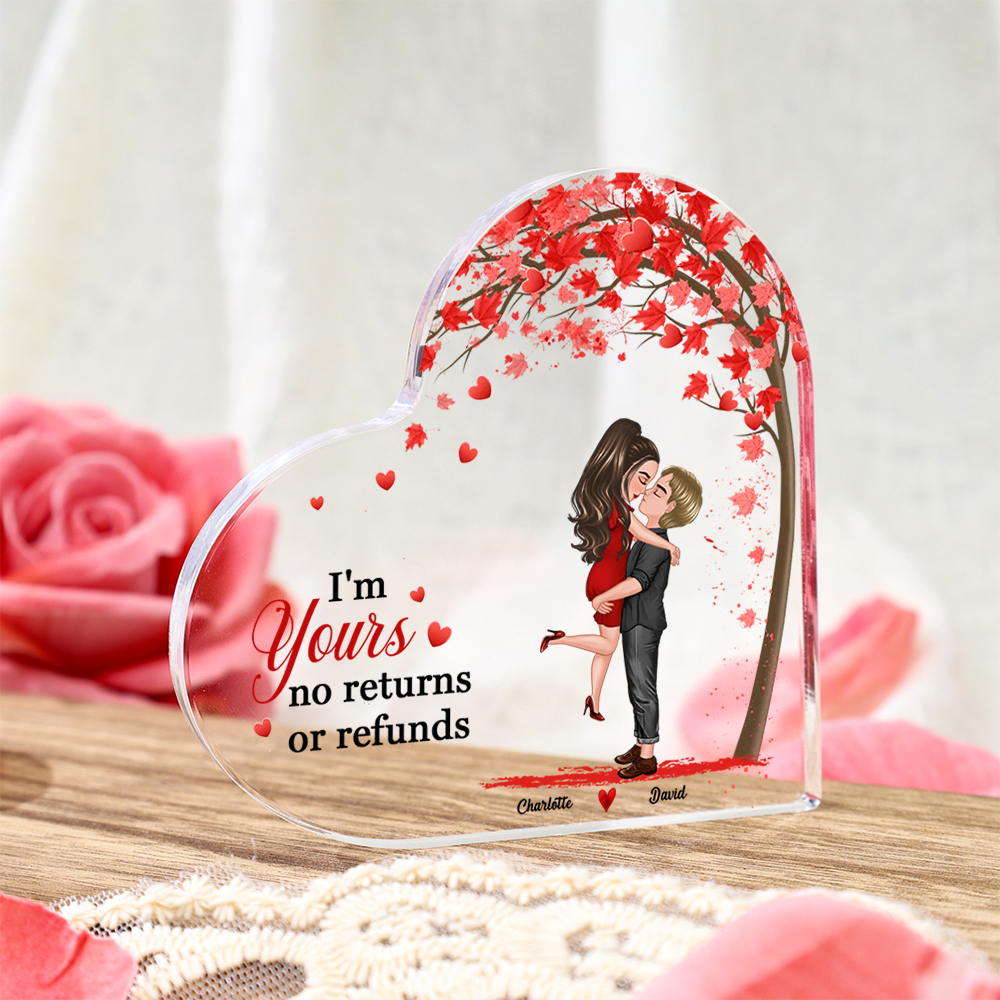 Personalized Heart Shaped Acrylic Plaque Couple Kissing Under the Love Tree Gift for Lover