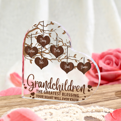 Personalized Text Acrylic Heart Keepsake Custom 1–8 Names Family Tree Ornaments Gift for Grandma/Grandpa