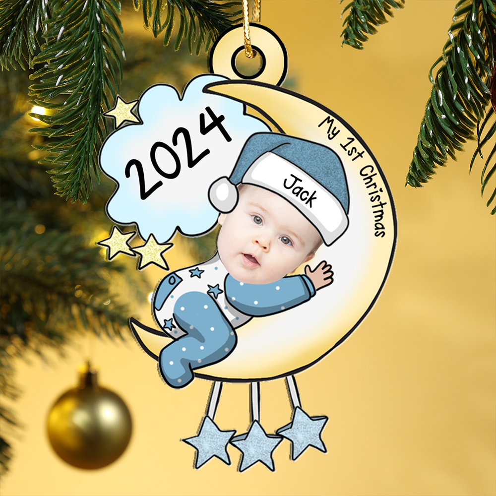 Personalized Baby's First Christmas Ornament with Custom Photo and Name