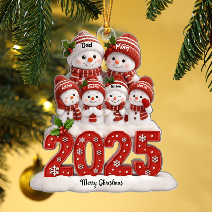 Personalized Family Snowman Christmas Ornament 2025 Customisable Tree Decoration Heartfelt Keepsake Gift for Mum Dad Kids | Lorajewel