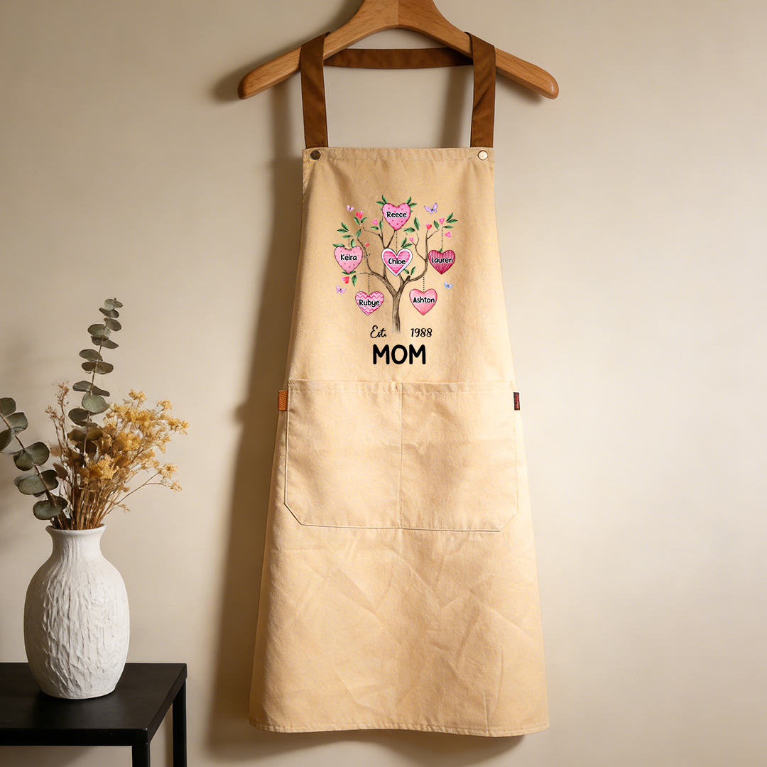 Personalized Mom Apron with Family Tree Practical Mother’s Day Birthday Gift for Mom | Lorajewel