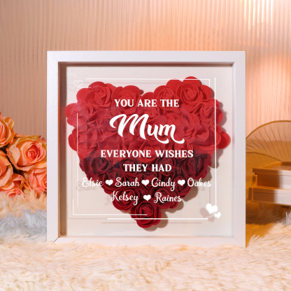 Personalized 1 Nickname & 6 Names Heart-Shaped Rose Shadow Box Frame – Custom Gift for Mom, Grandma & Loved Ones| Jessemade