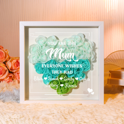 Personalized 1 Nickname & 6 Names Heart-Shaped Rose Shadow Box Frame – Custom Gift for Mom, Grandma & Loved Ones| Jessemade