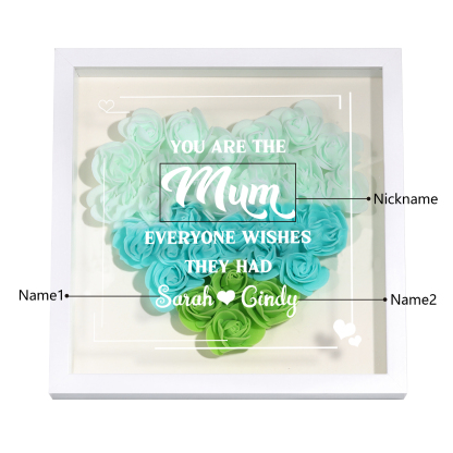 Personalized 1 Nickname & 2 Names Heart-Shaped Rose Shadow Box Frame – Custom Gift for Mom, Grandma & Loved Ones| Jessemade