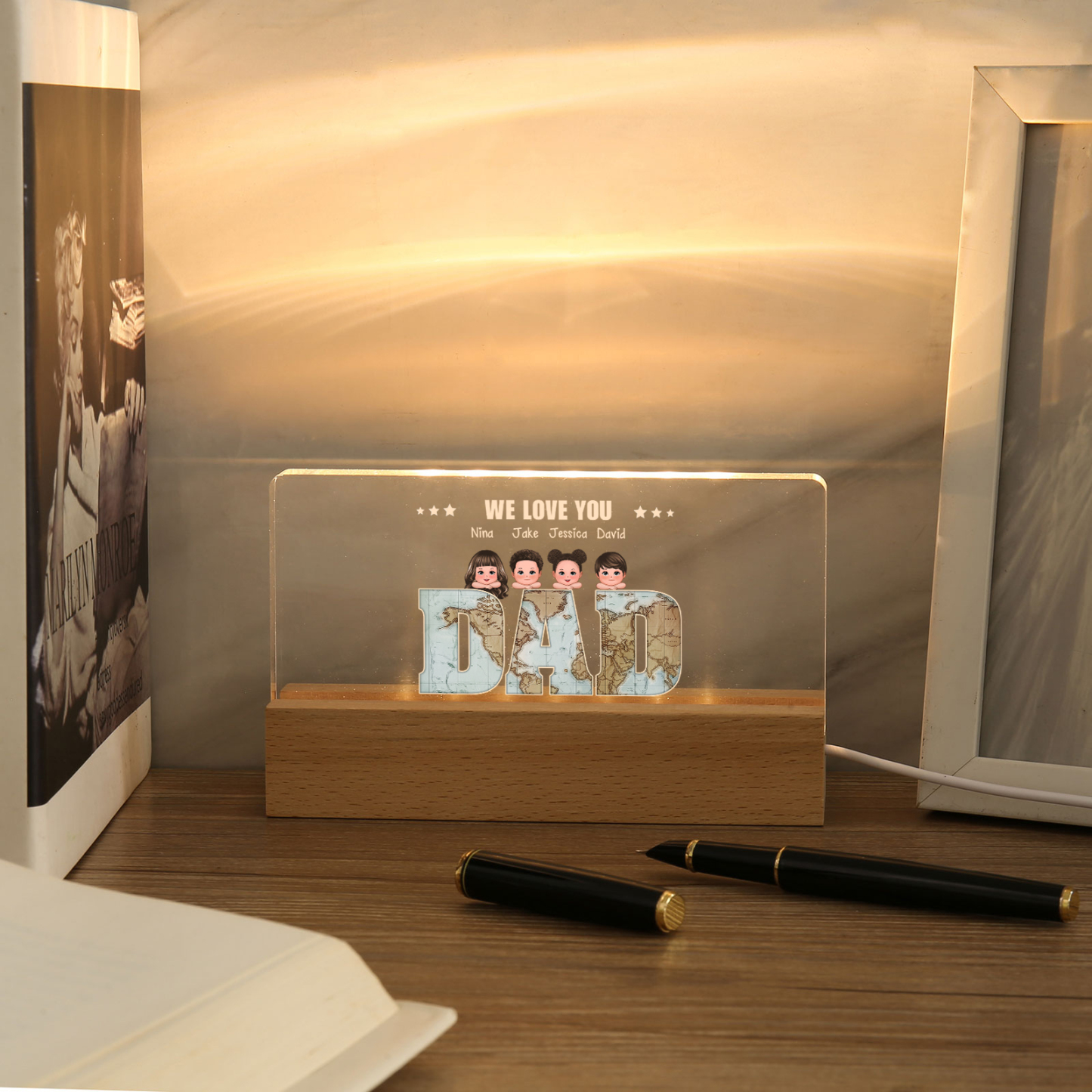 Personalized LED Acrylic Light Gift for Dad – “We Love You” Design with Children's Names & Characters | Lorajewel